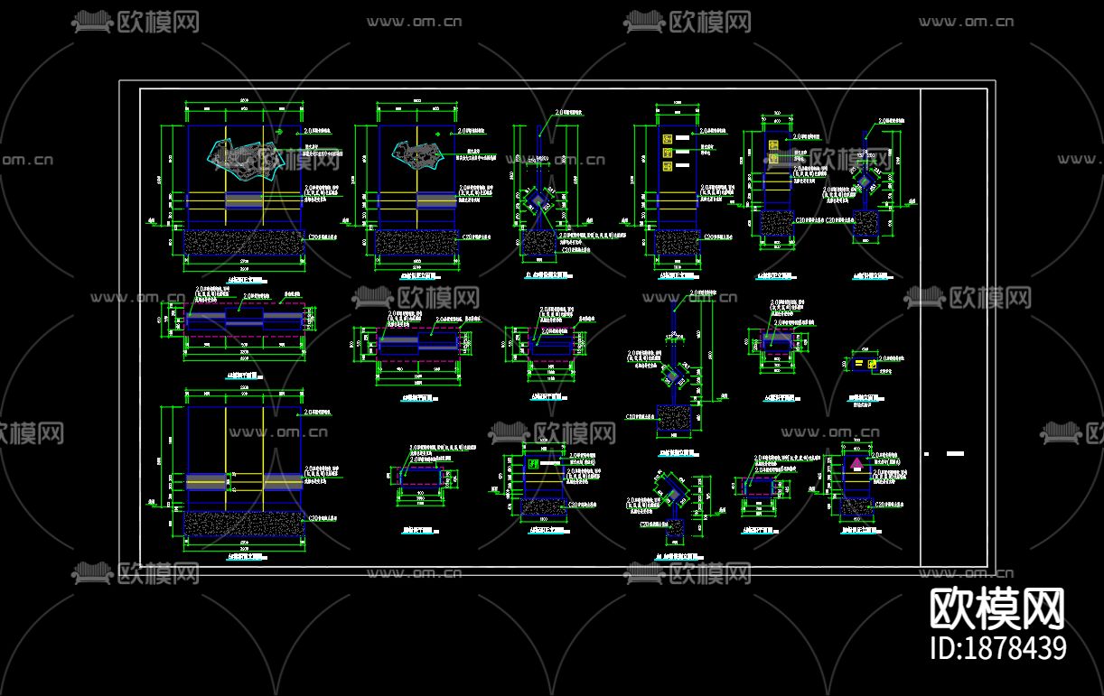 指示牌施工节点CAD图纸下载（渲染图1）