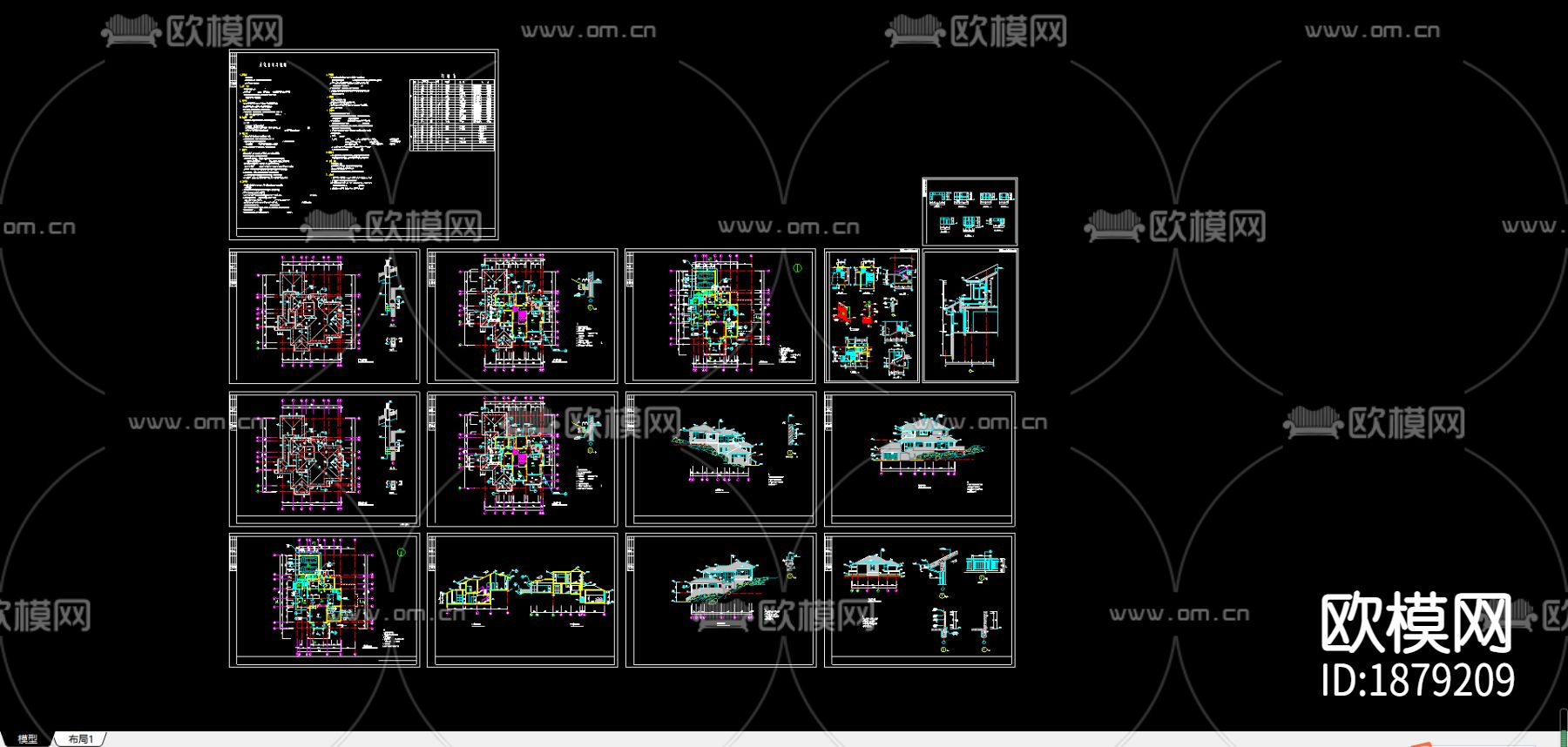 别墅cad施工图下载（渲染图3）