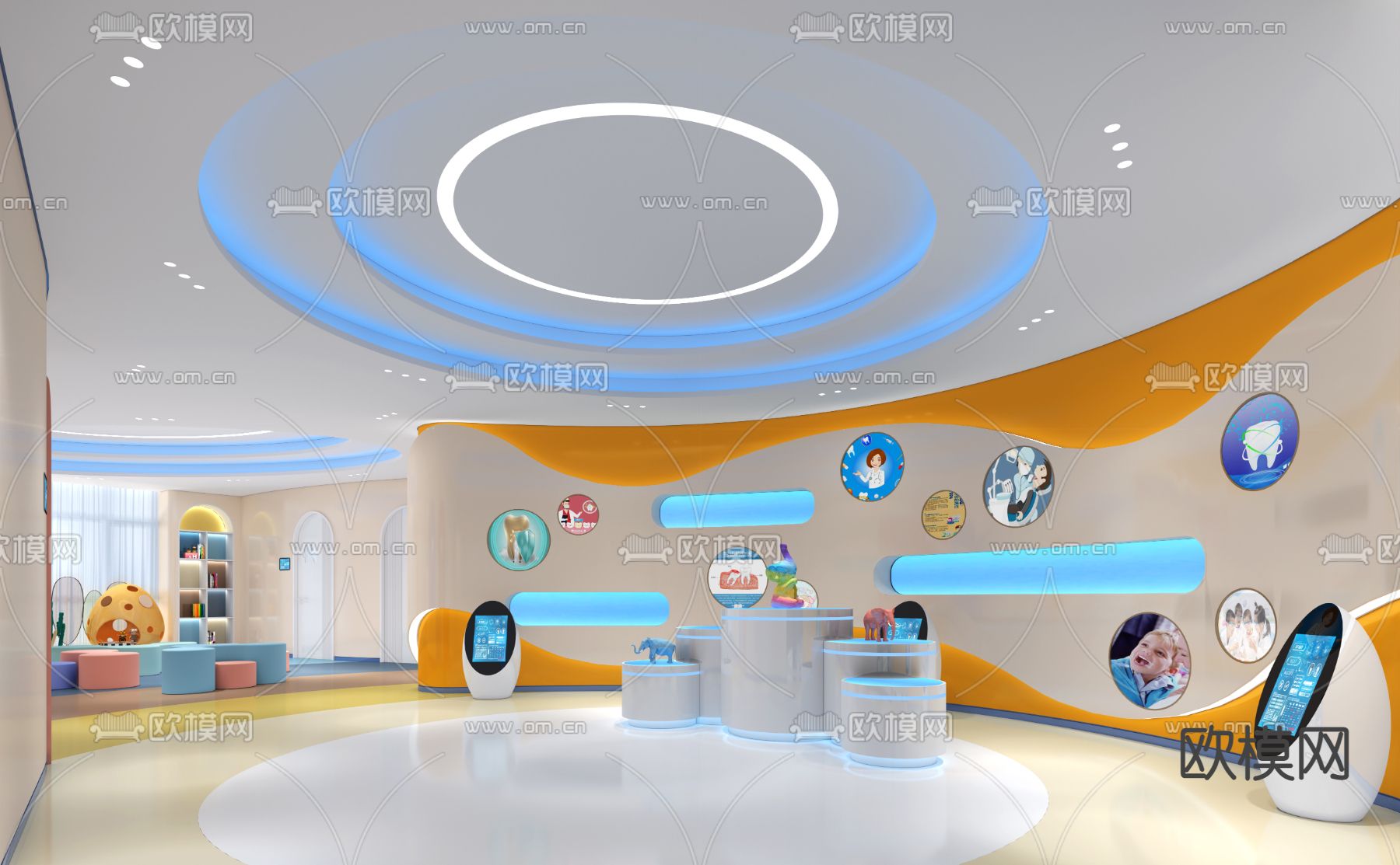 现代儿童牙科科普区免费3d模型下载（渲染图1）