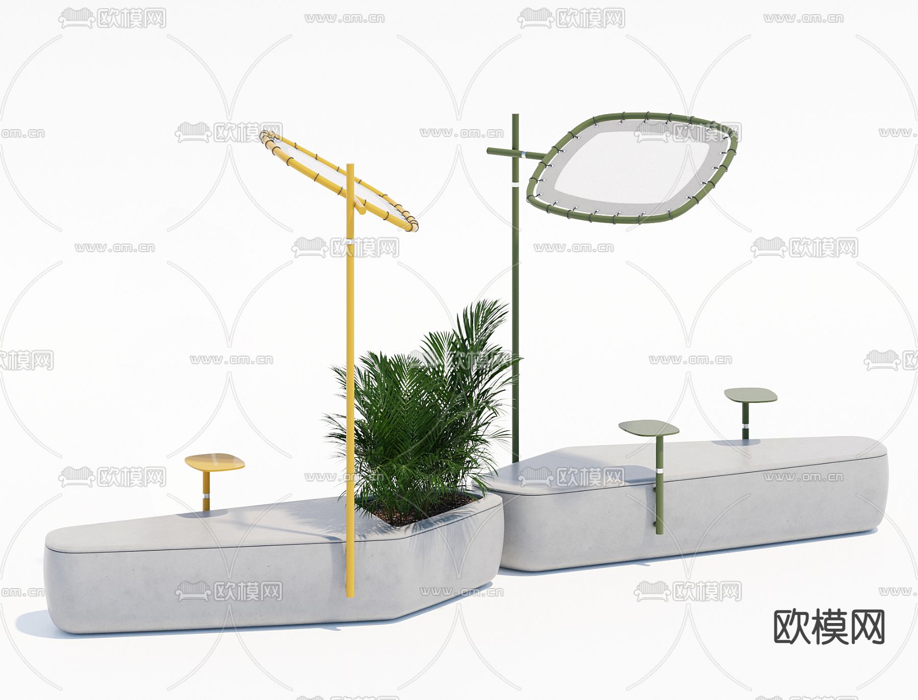 现代户外公共座椅3d模型下载（渲染图2）