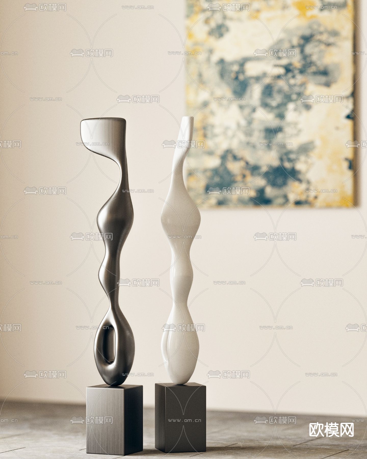 现代抽象雕塑摆件3d模型下载