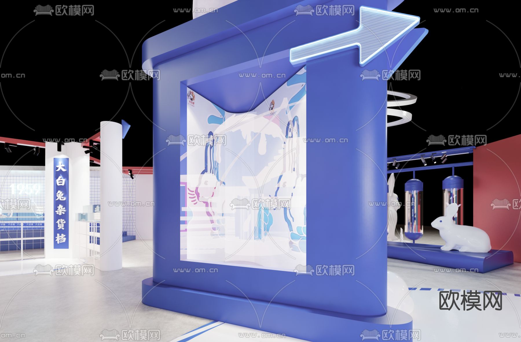 现代大白兔奶糖快闪店su模型下载（渲染图4）