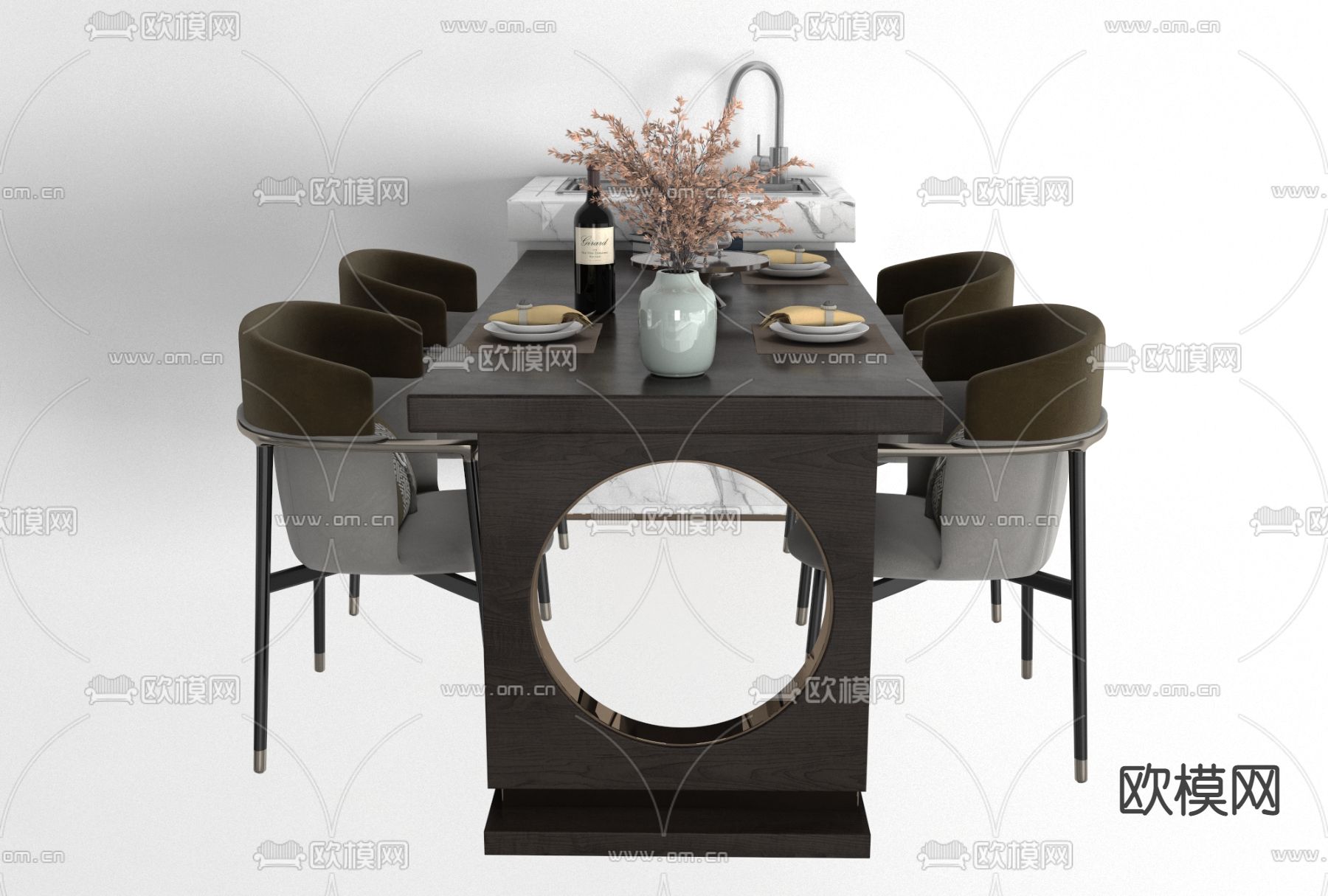现代中岛餐桌椅免费3d模型下载