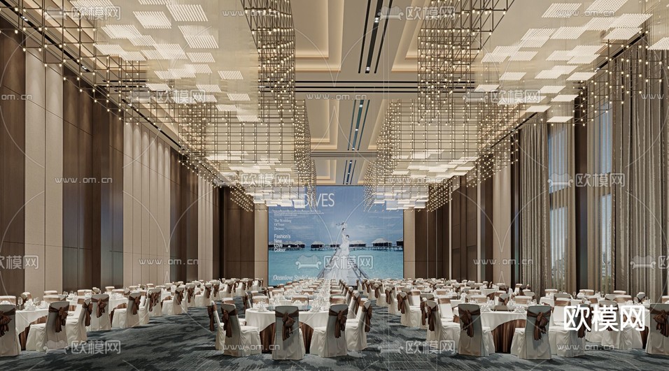 现代酒店宴会厅3d模型下载