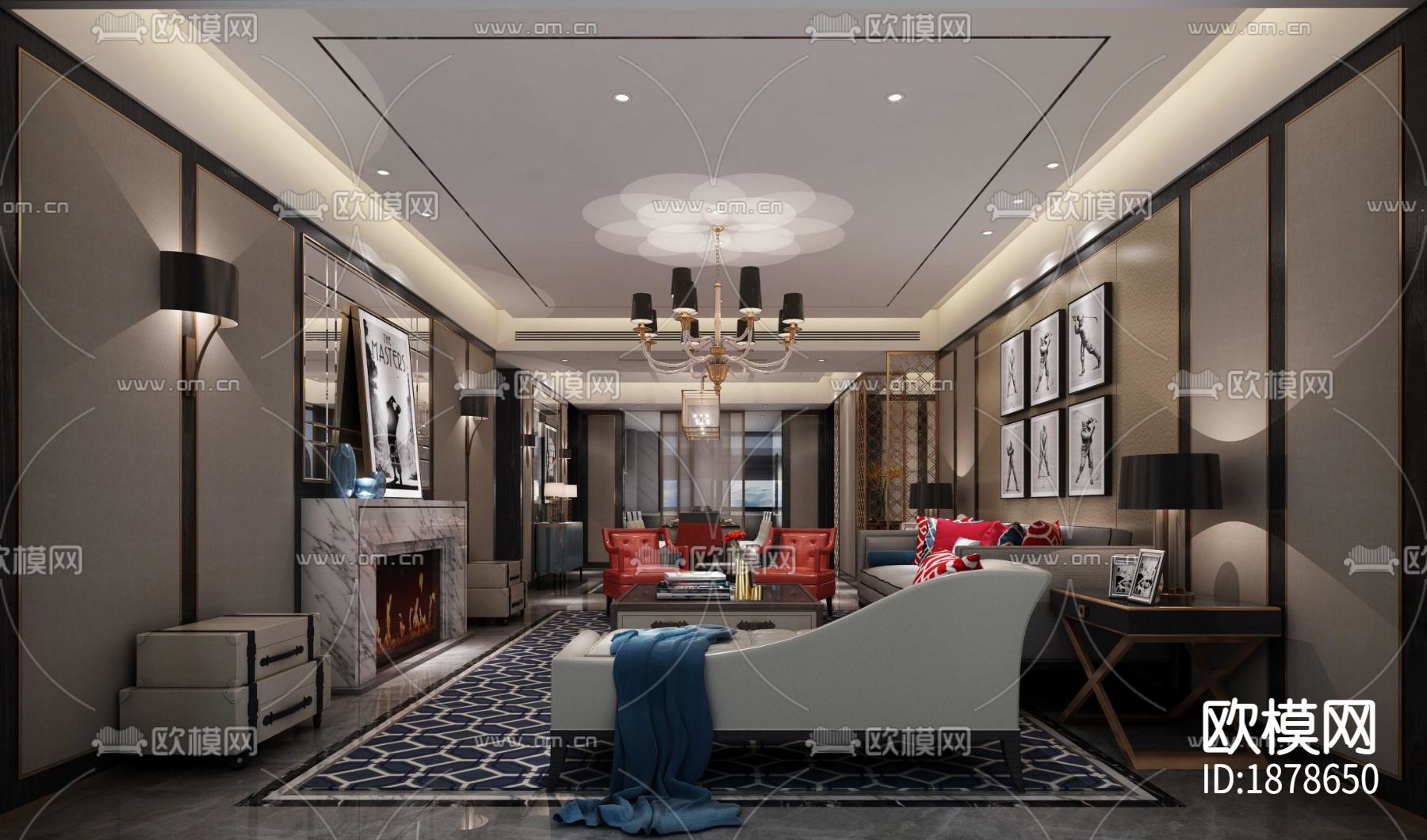 滨江180㎡复式四居家装样板间CAD施工图下载（渲染图4）