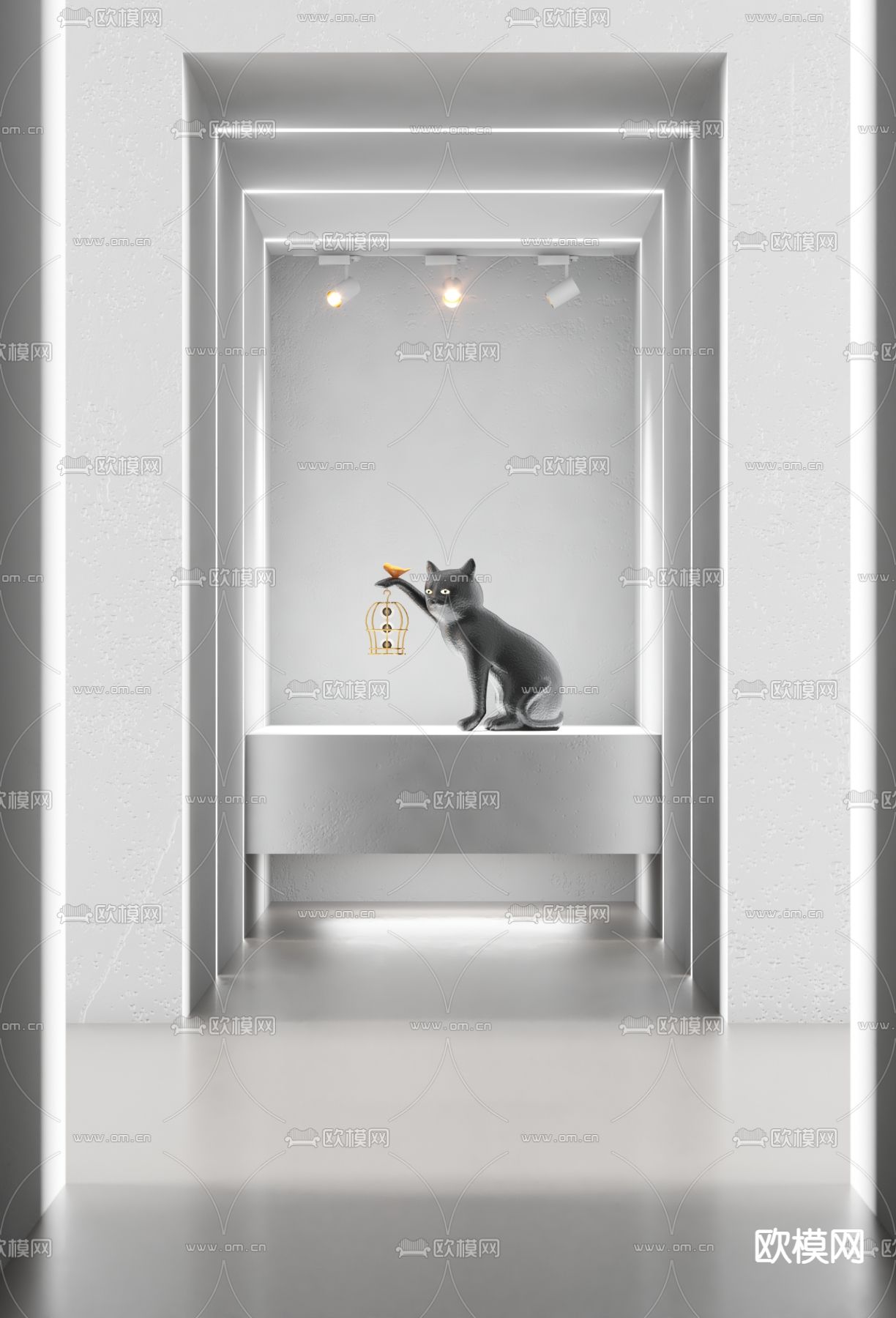 现代黑猫雕塑3d模型