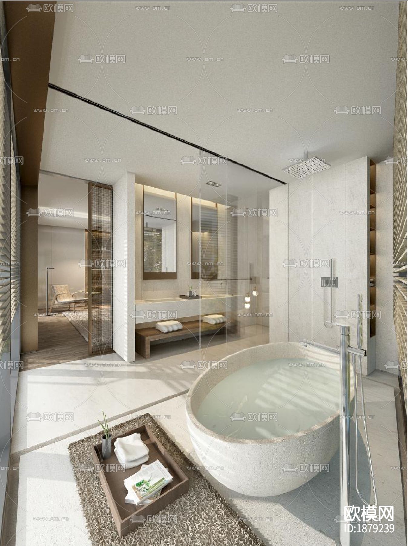 [三亚]273㎡三居室公寓cad施工图下载（渲染图1）