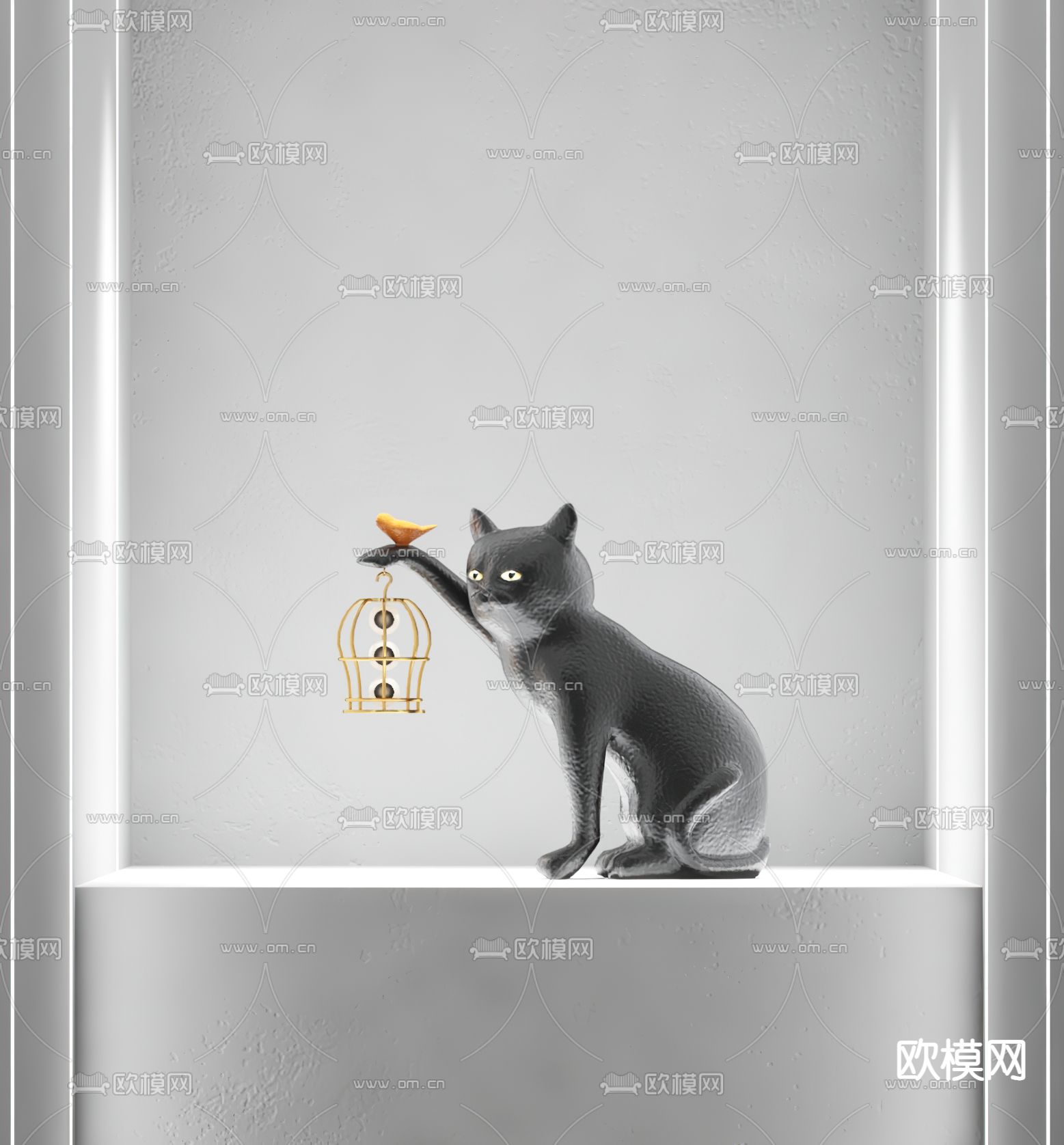 现代黑猫雕塑3d模型