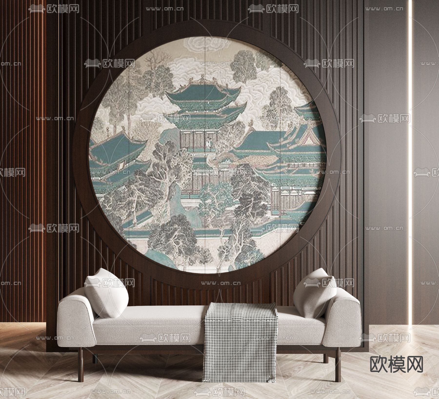 新中式布艺床尾凳脚踏3d模型下载