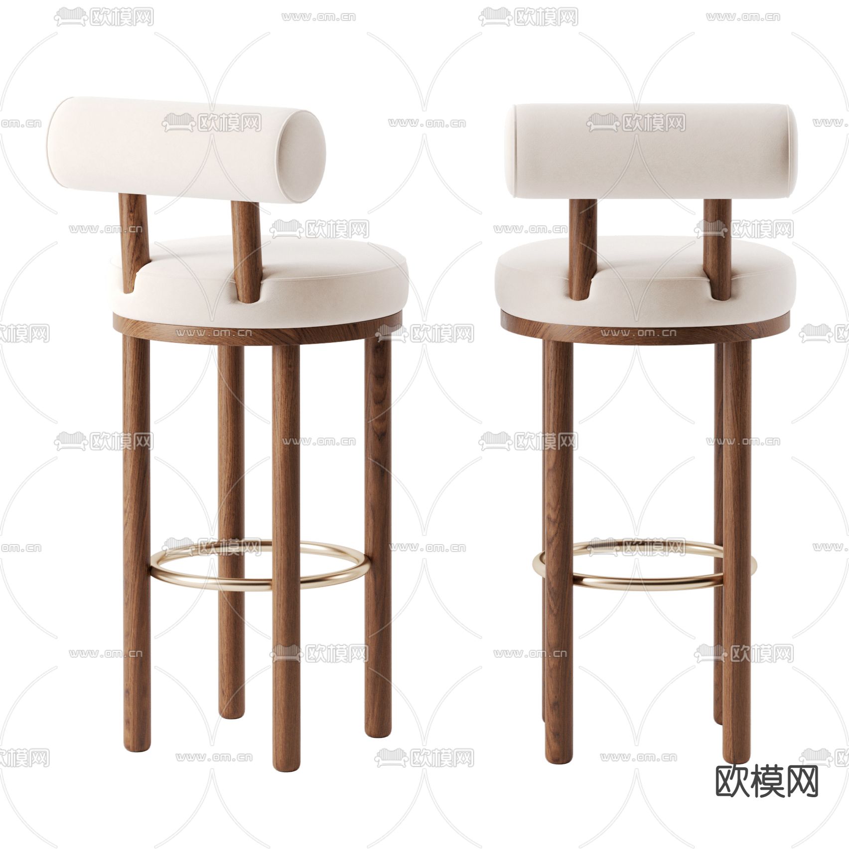 现代实木吧台椅3d模型下载（渲染图2）