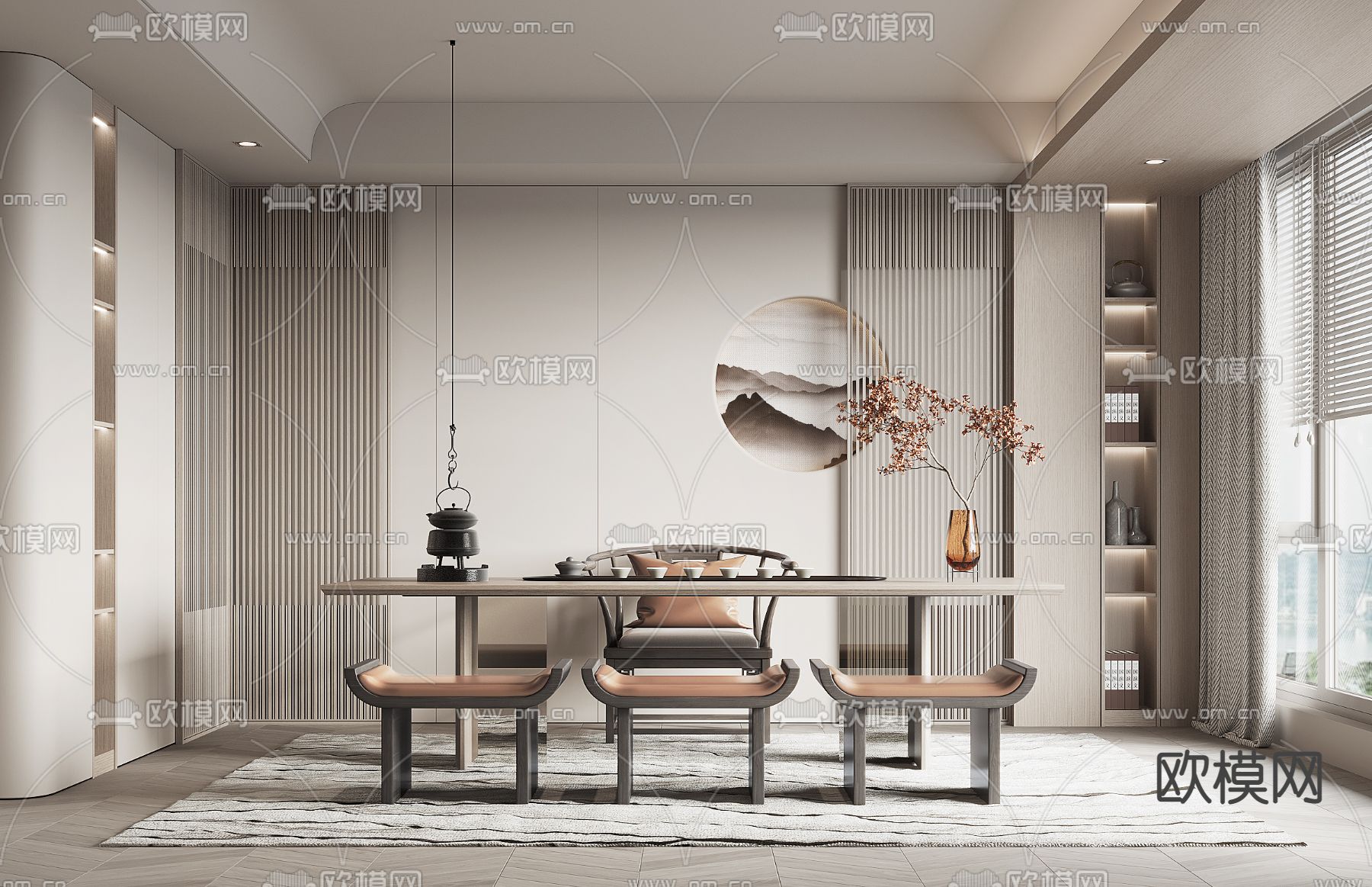 新中式茶室3d模型下载（渲染图1）