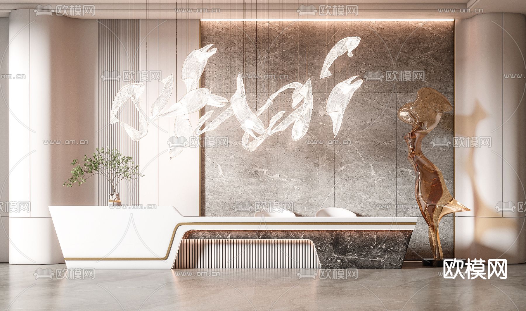 现代前台接待台3d模型