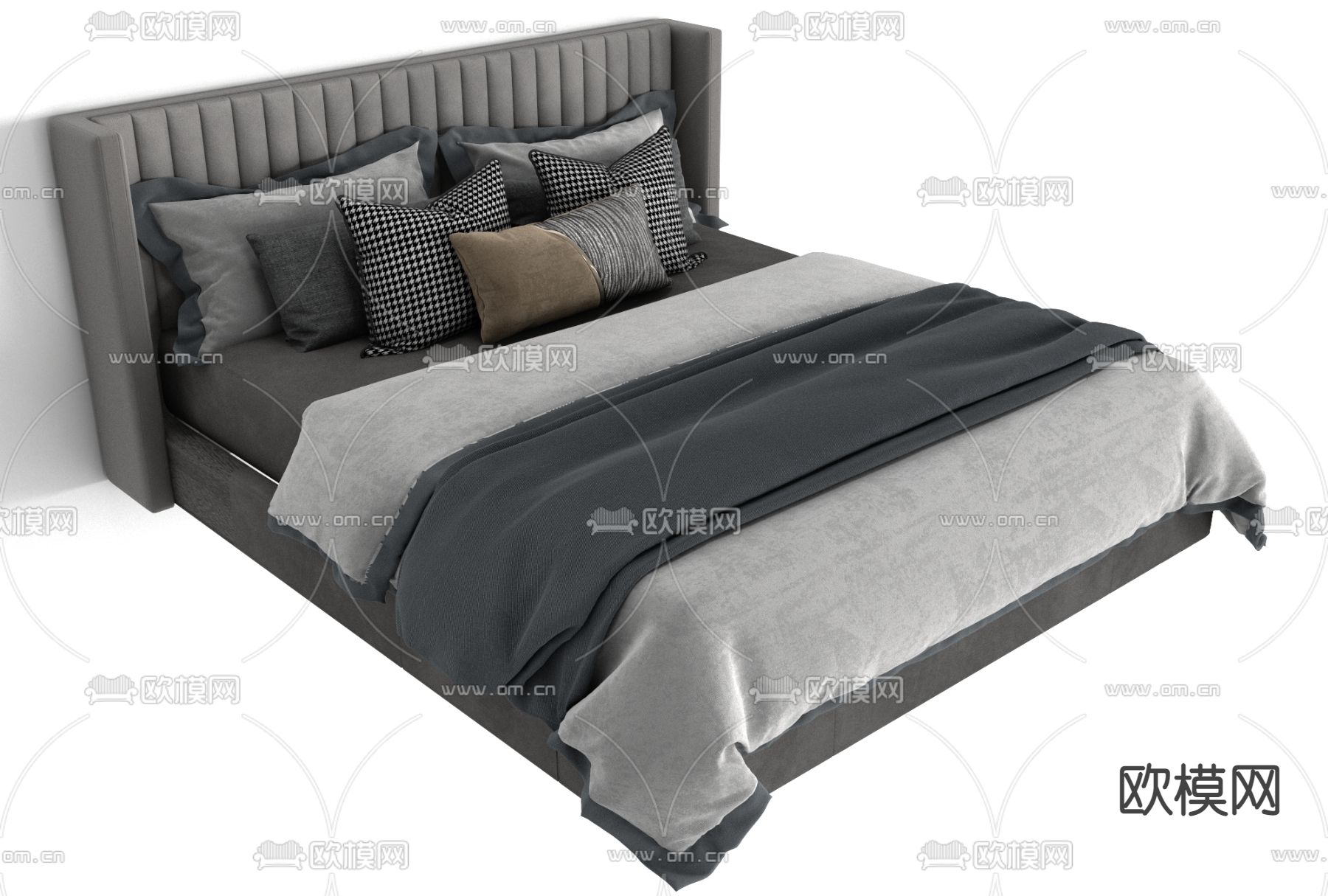 简欧布艺双人床免费3d模型下载