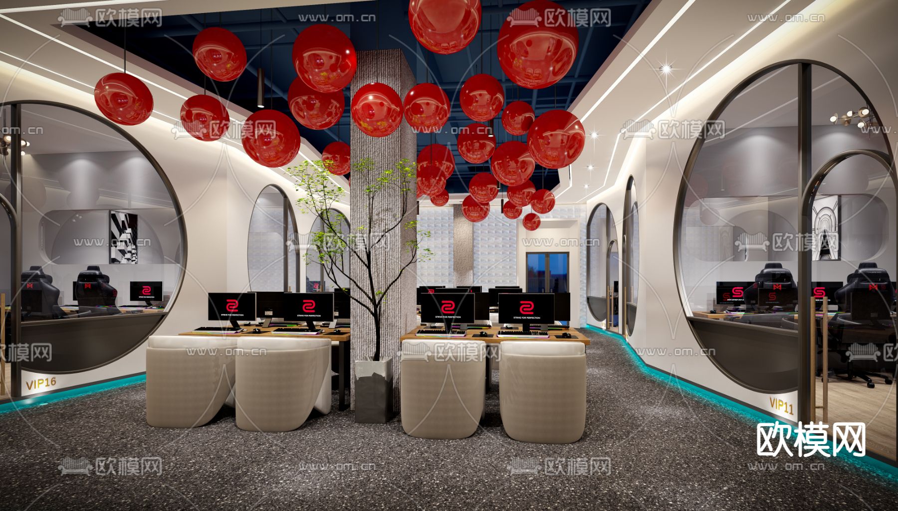 现代网咖3d模型下载（渲染图1）