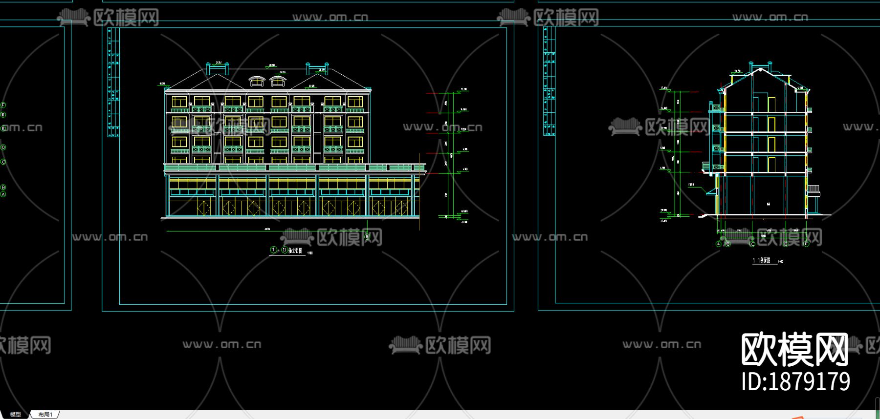 两套别墅建筑cad施工图下载（渲染图2）