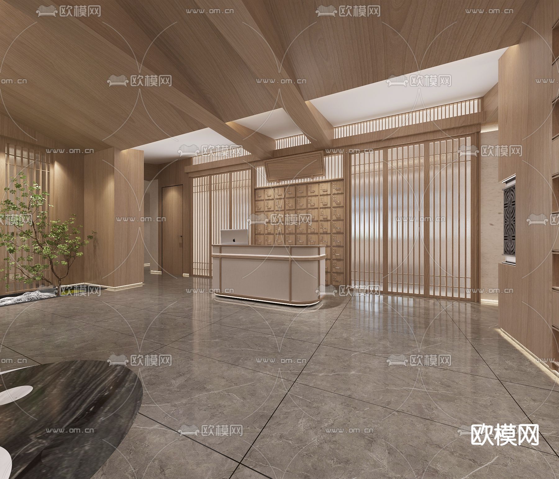 新中式中药堂大厅3d模型