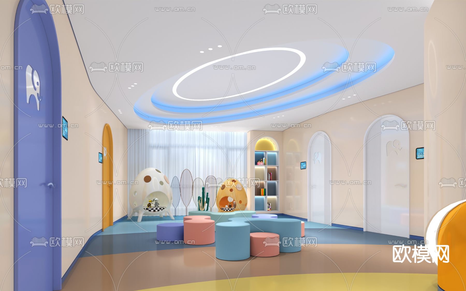 现代儿童牙科科普区免费3d模型下载（渲染图2）