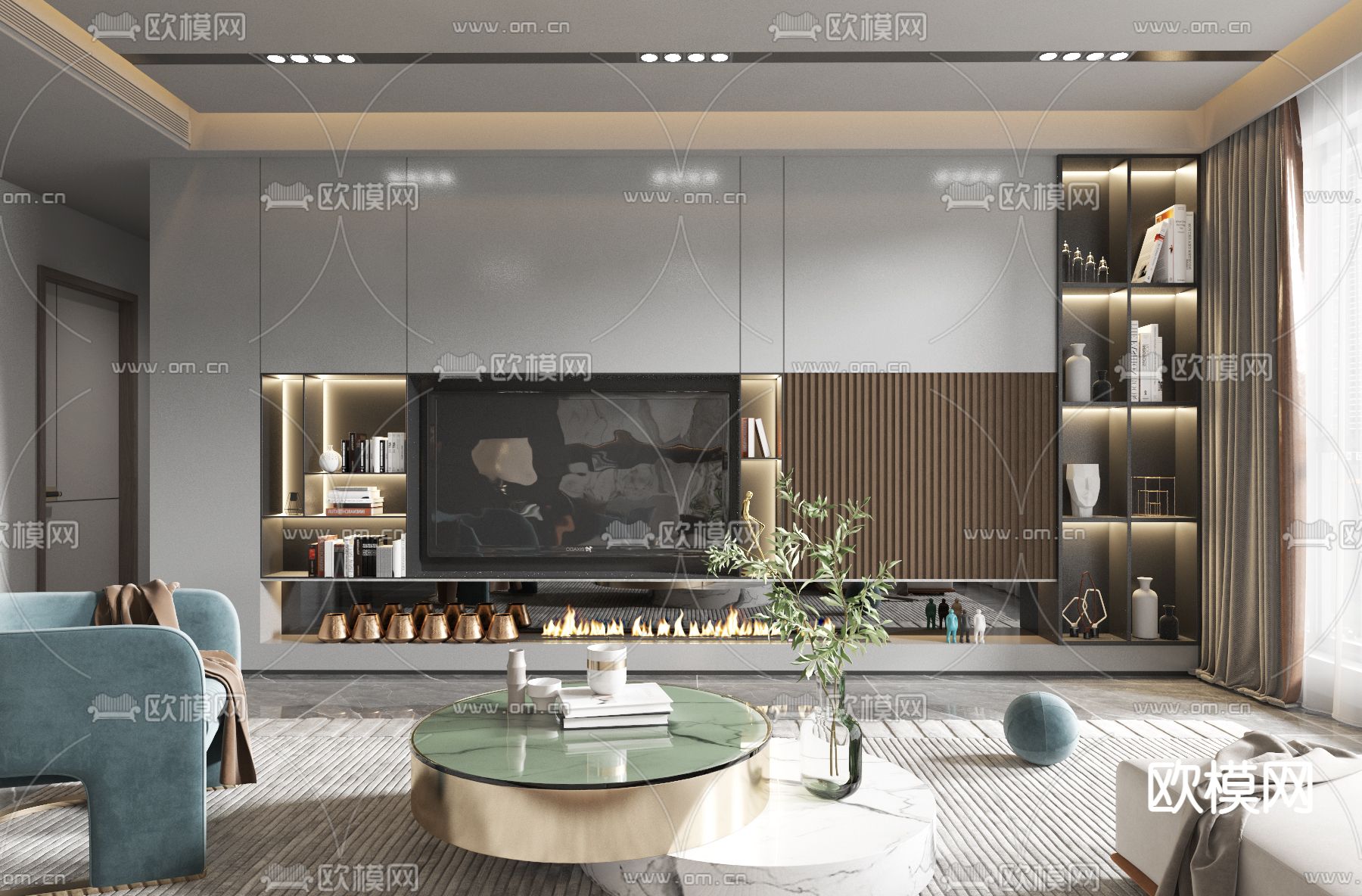 现代轻奢客厅3d模型下载（渲染图2）