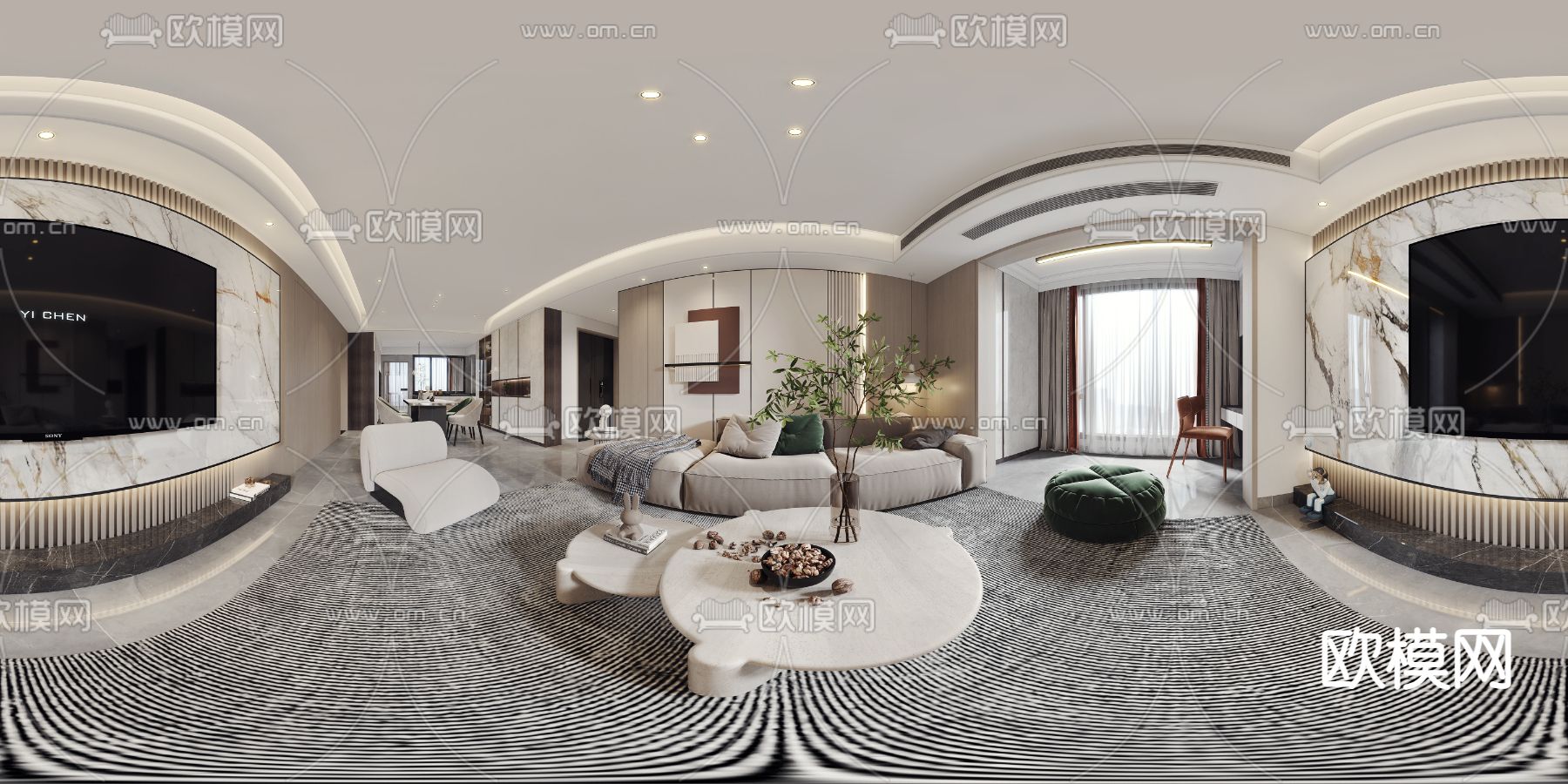 现代客餐厅vr全景3d模型