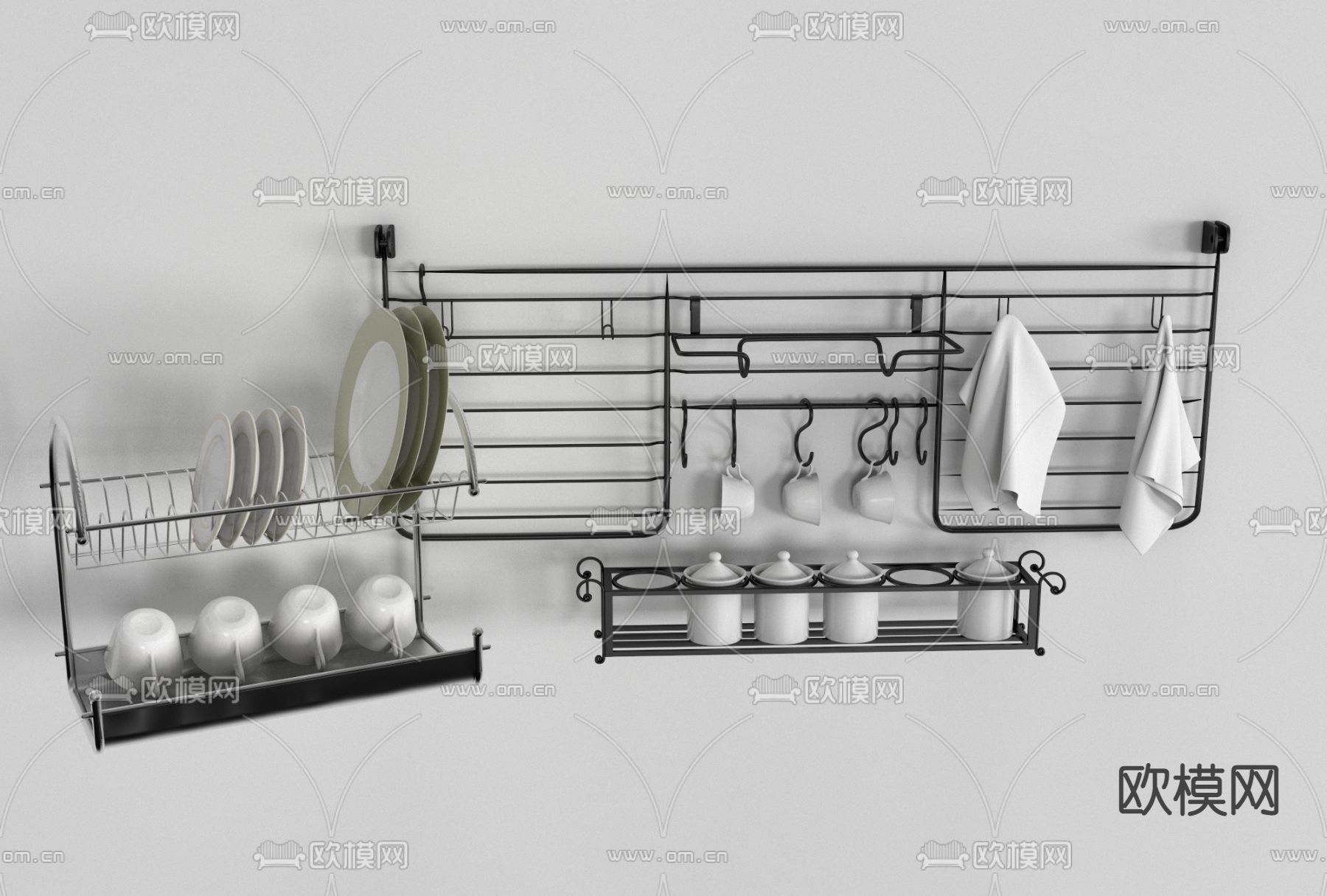 现代厨房餐具免费3d模型下载