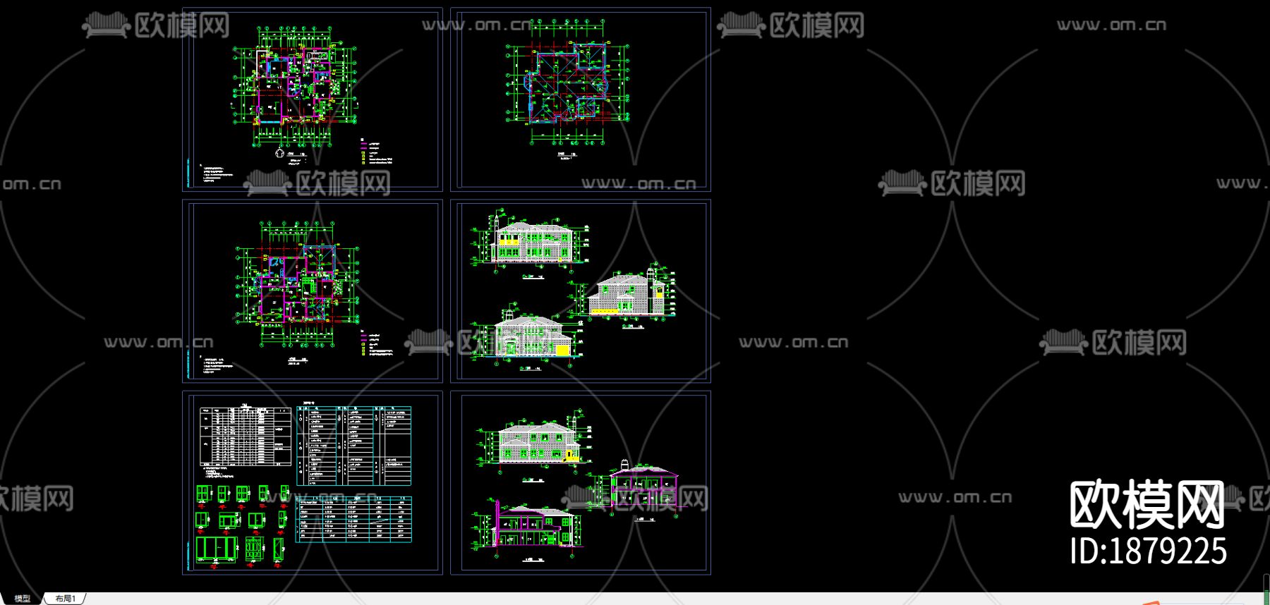某宾馆别墅cad施工图下载（渲染图1）