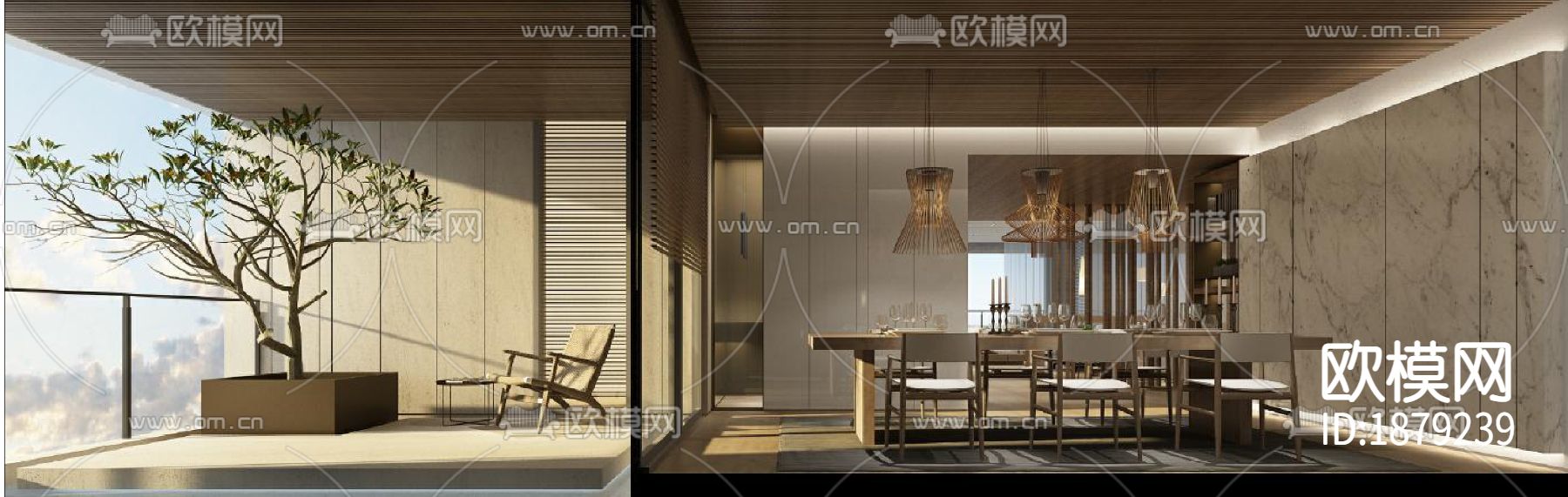 [三亚]273㎡三居室公寓cad施工图下载（渲染图6）