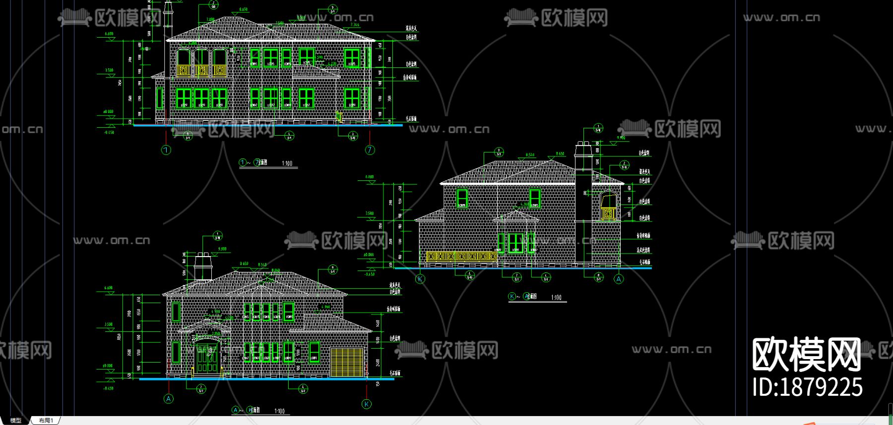 某宾馆别墅cad施工图下载（渲染图2）
