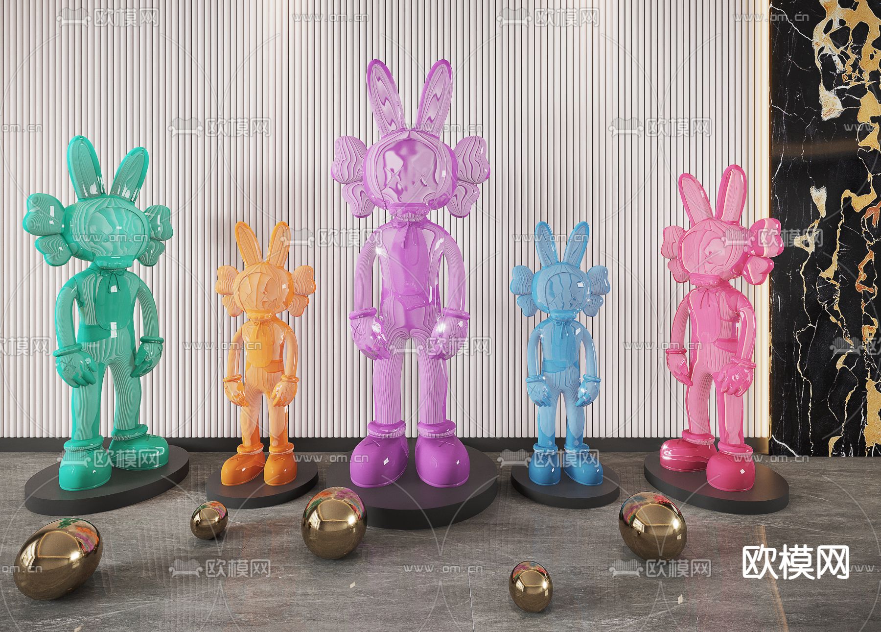 现代KAWS潮玩雕塑摆件3d模型下载