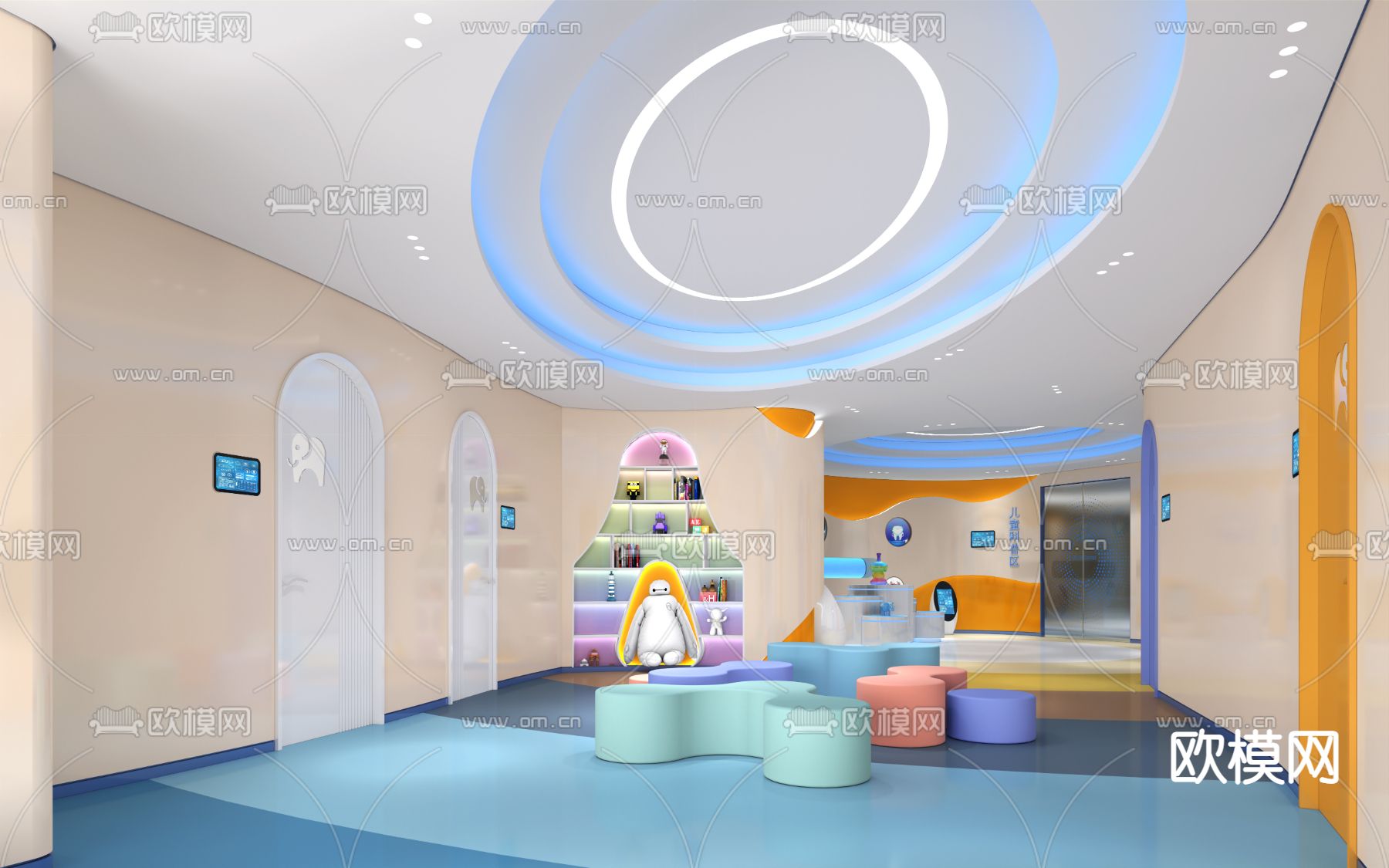 现代儿童牙科科普区免费3d模型下载（渲染图3）