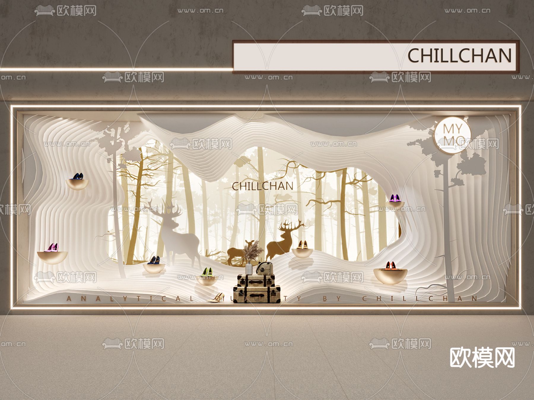 侘寂风高跟鞋店橱窗3d模型下载