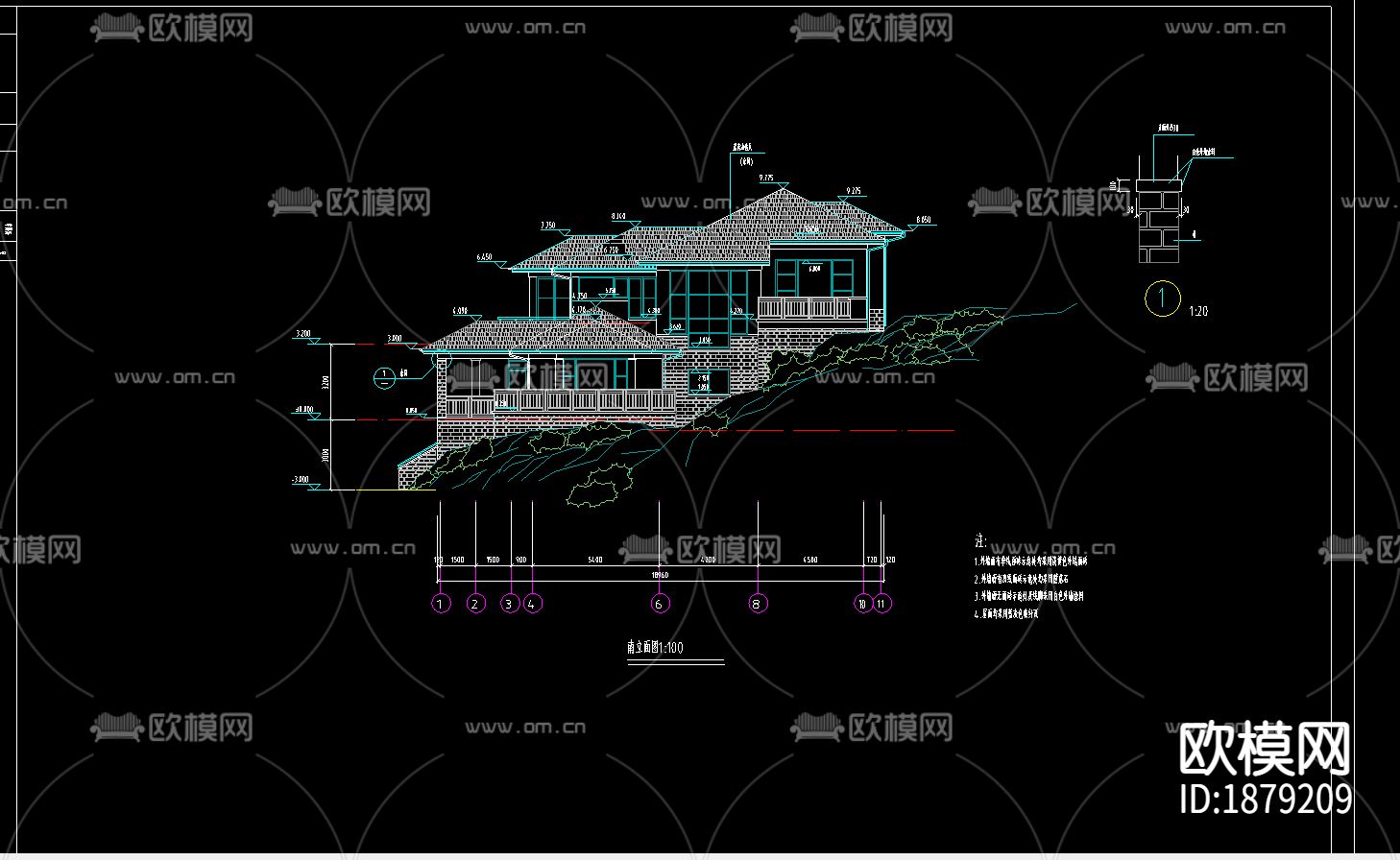 别墅cad施工图下载（渲染图1）