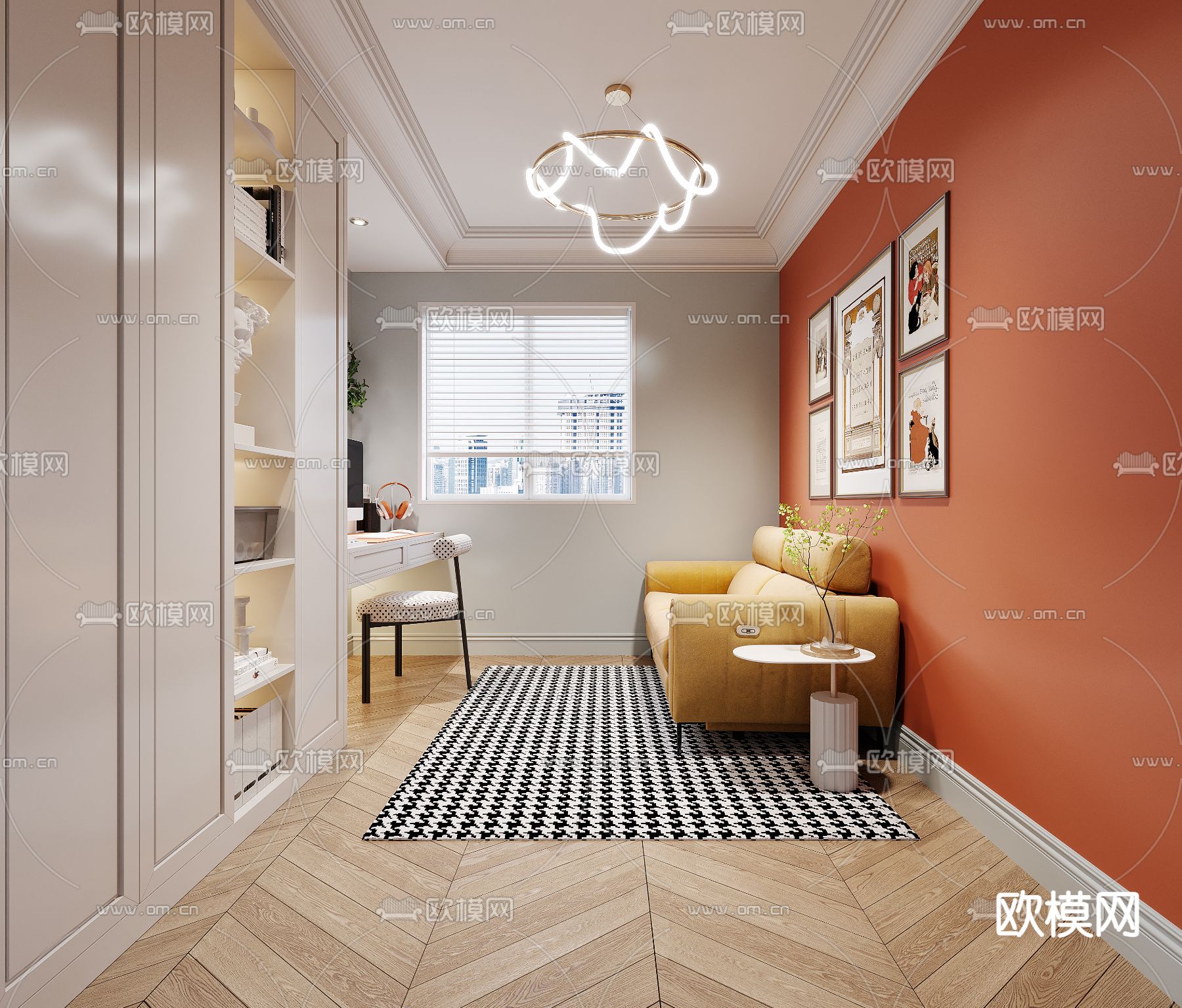 美式书房3d模型下载（渲染图1）