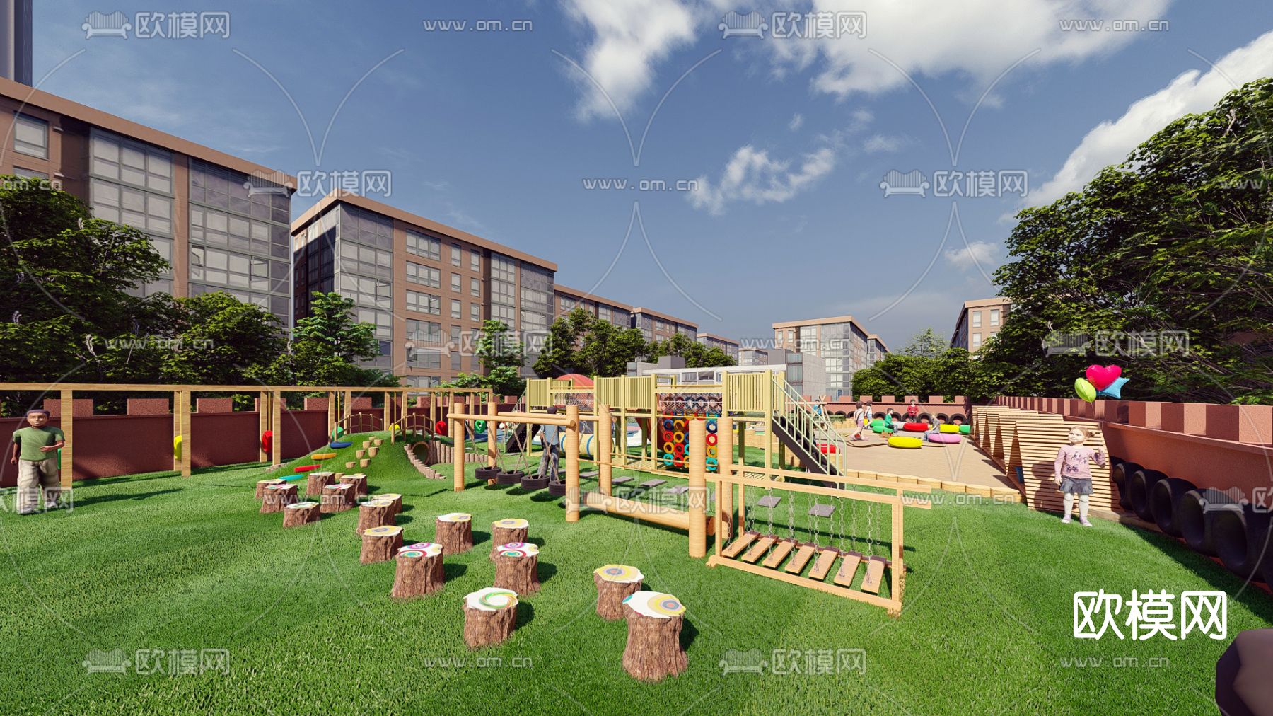 现代屋顶幼儿园活动区su模型下载（渲染图2）