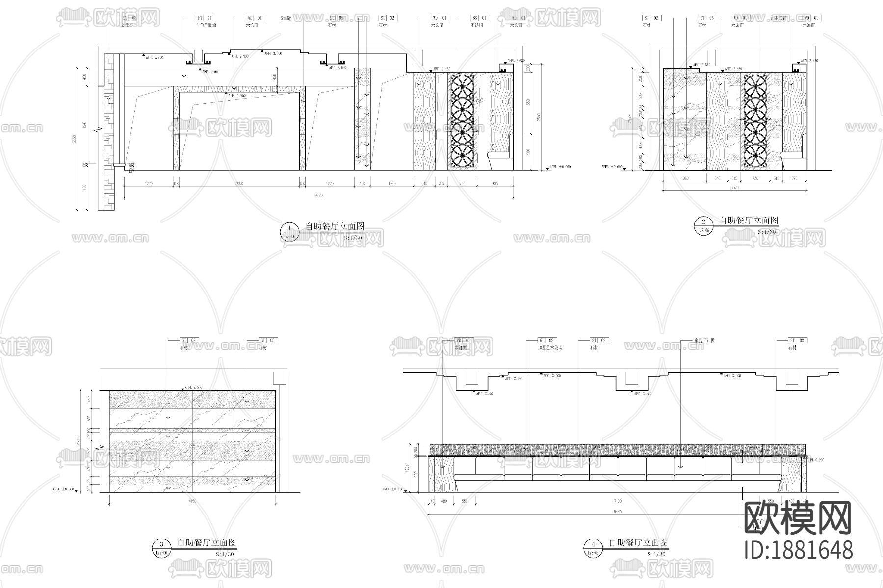 自助餐厅cad施工图下载（渲染图5）