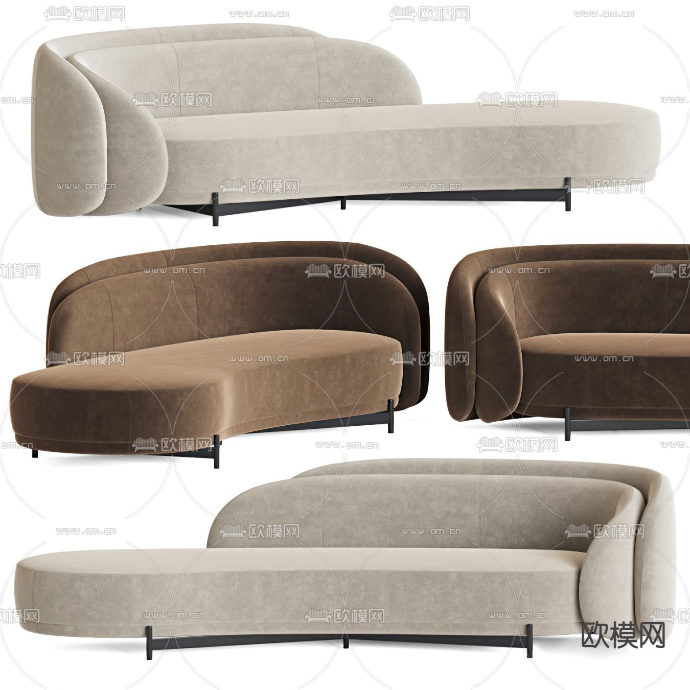 现代绒布弧形沙发3d模型下载（渲染图1）