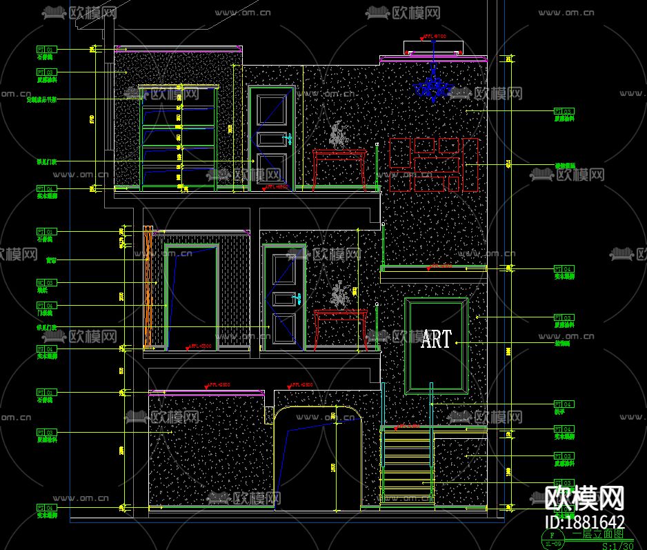 别墅cad平面布置图下载（渲染图3）