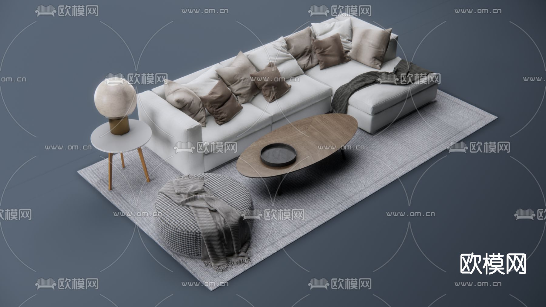 北欧布艺沙发组合su模型下载（渲染图3）