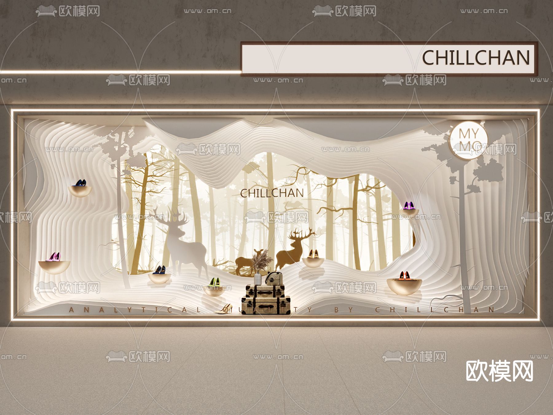 现代高跟鞋店橱窗su模型下载（渲染图1）