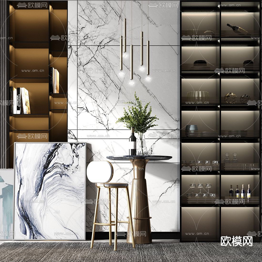 现代轻奢酒柜吧台su模型下载