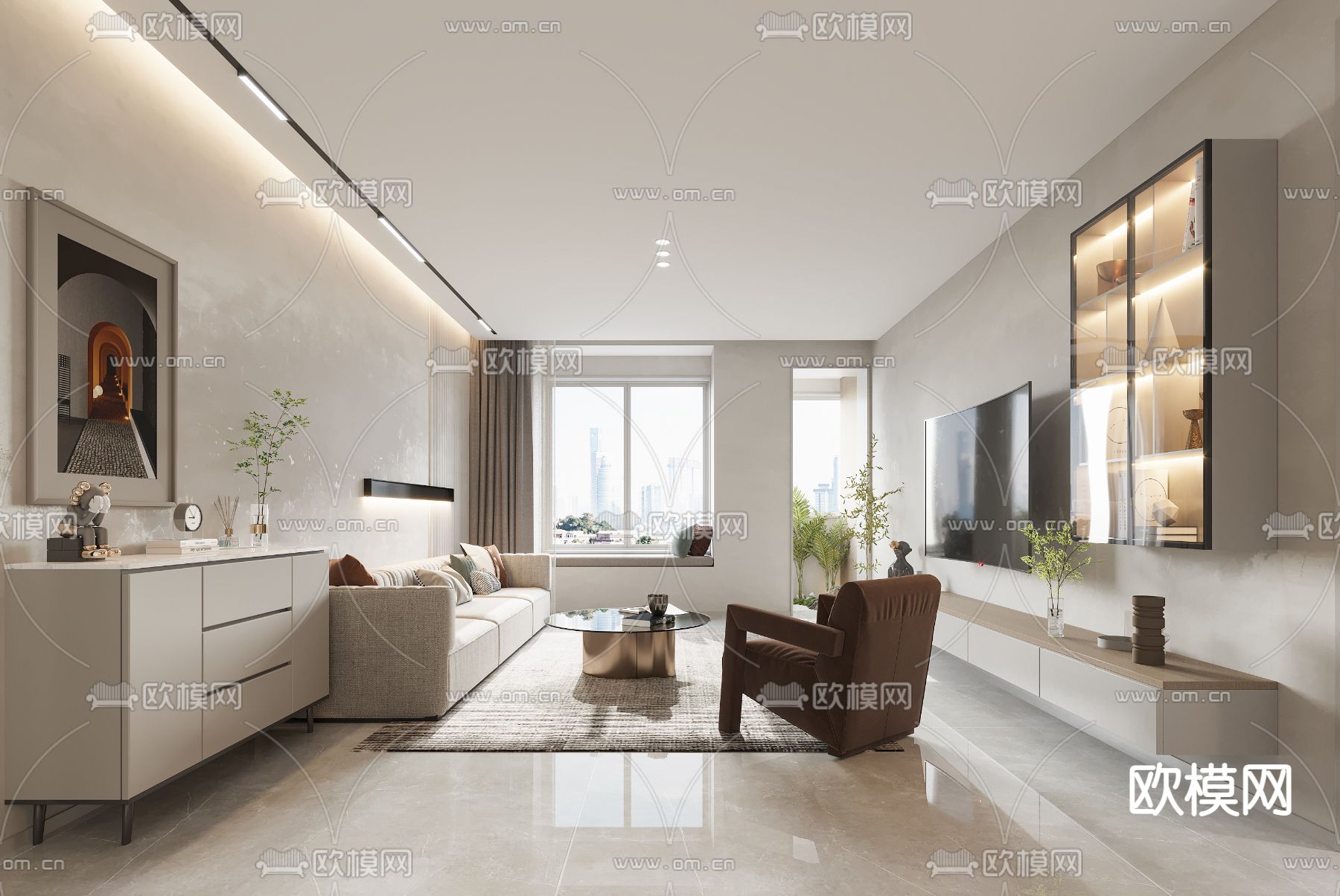 现代简约客厅餐厅3d模型