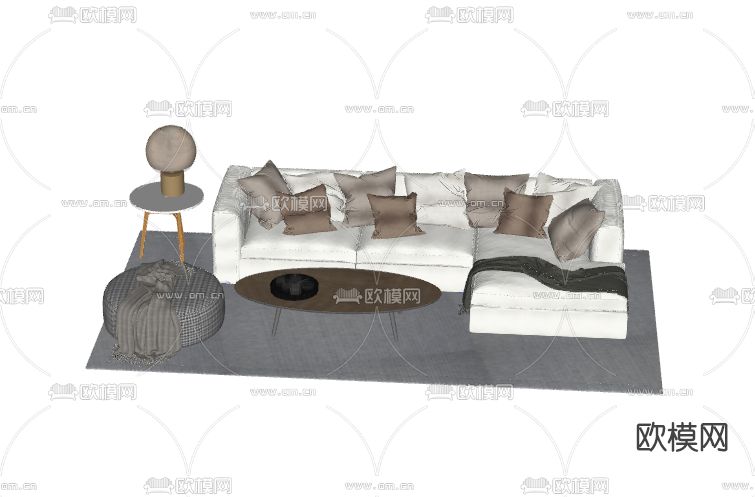 北欧布艺沙发组合su模型下载（渲染图4）