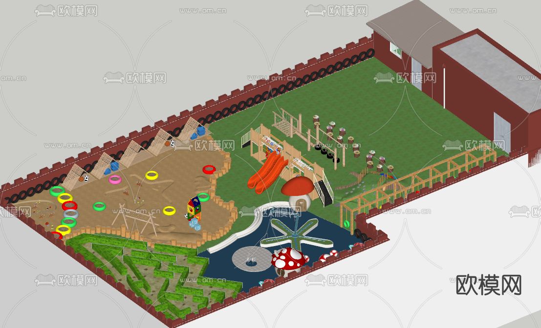 现代屋顶幼儿园活动区su模型下载（渲染图6）