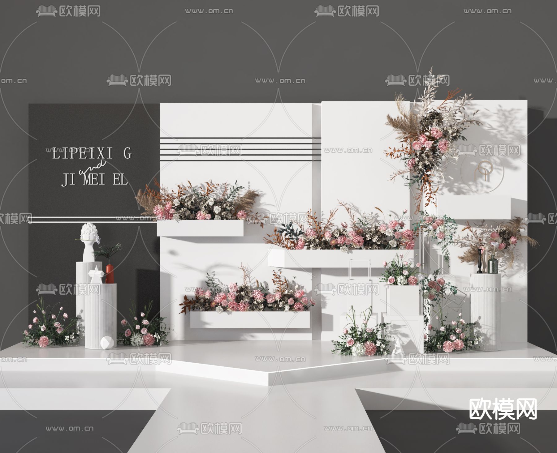现代婚庆婚礼花艺美陈3d模型下载