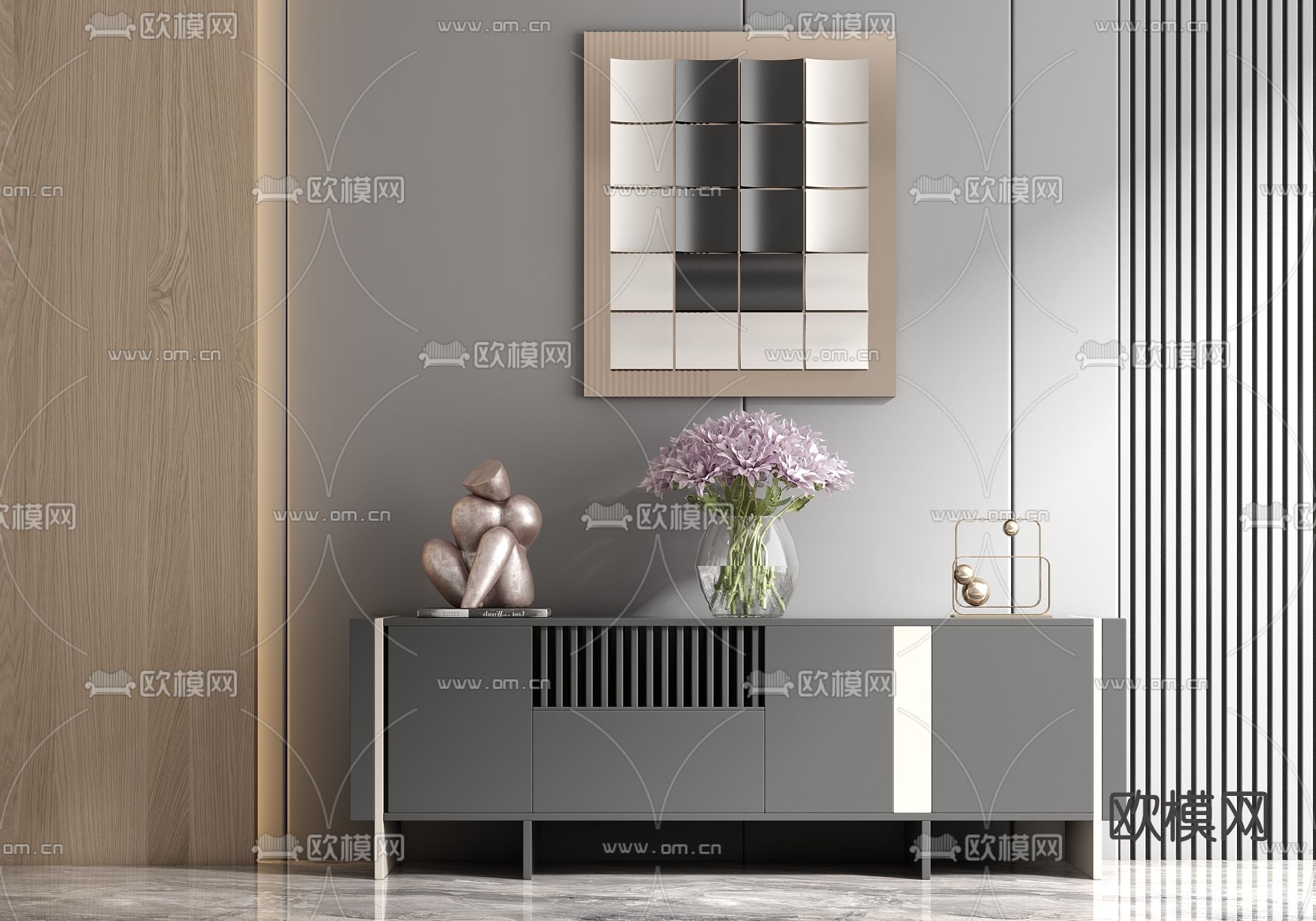 现代电视柜su模型下载（渲染图1）