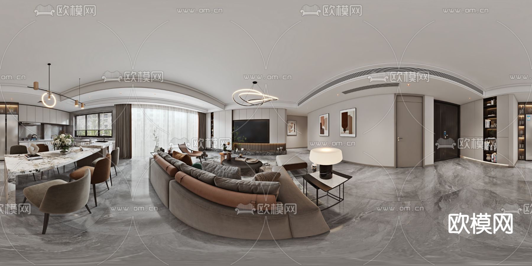 现代轻奢客餐厅vr全景3d模型