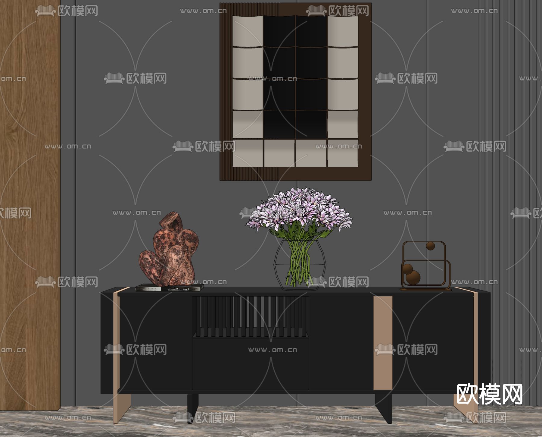 现代电视柜su模型下载（渲染图2）