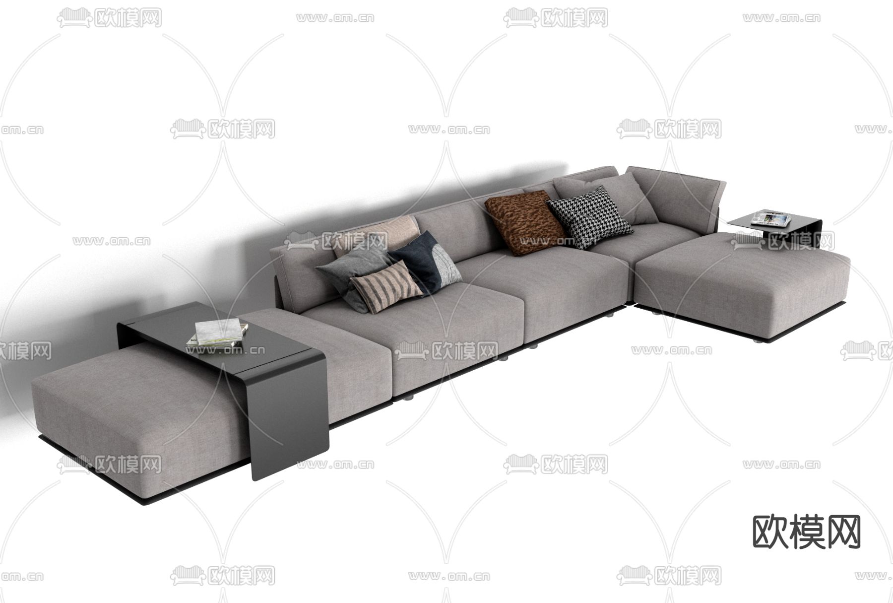 现代布艺拐角多人沙发免费3d模型下载