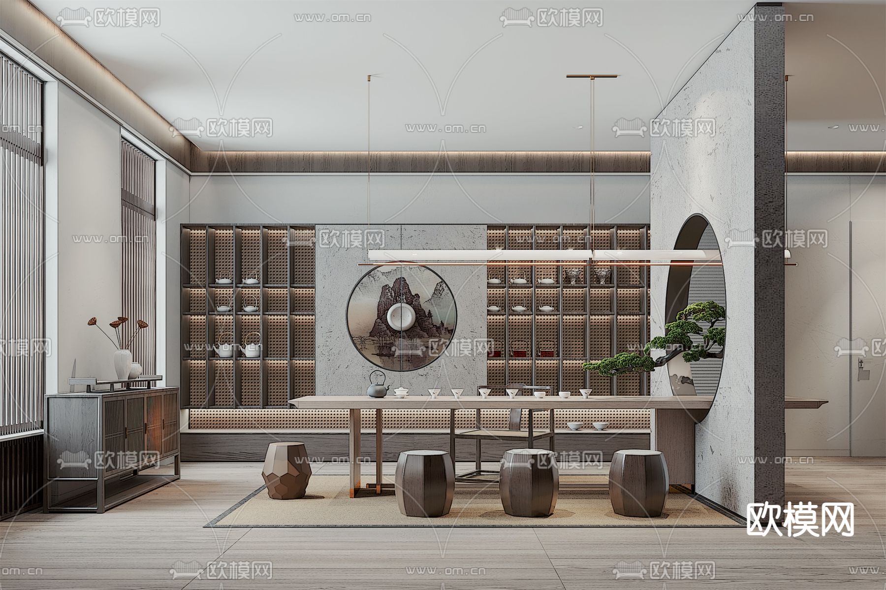新中式茶室su模型