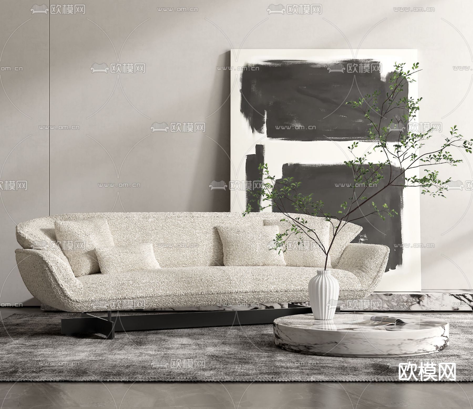 Cassina 绒布双人沙发3d模型