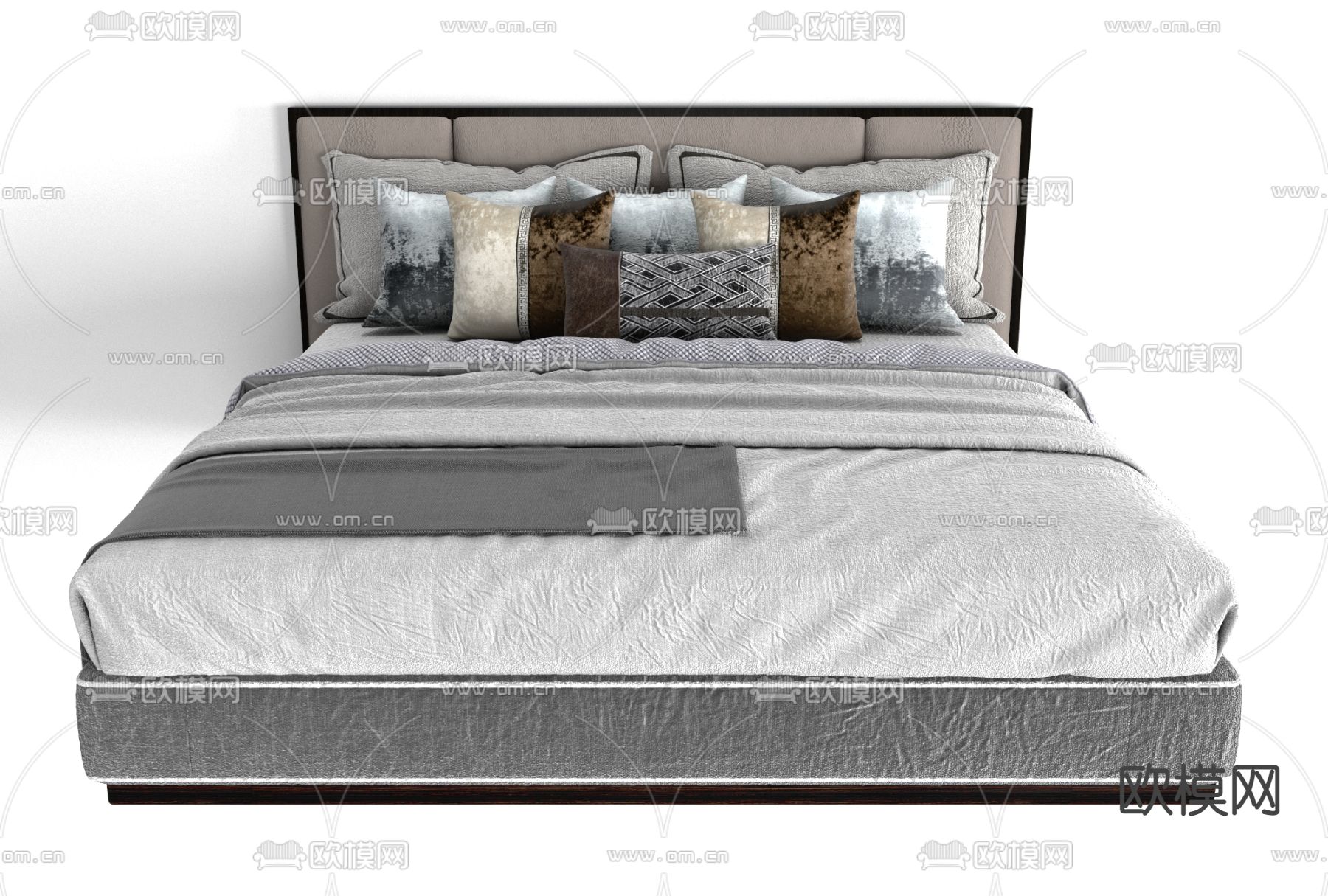 新中式布艺双人床免费3d模型下载